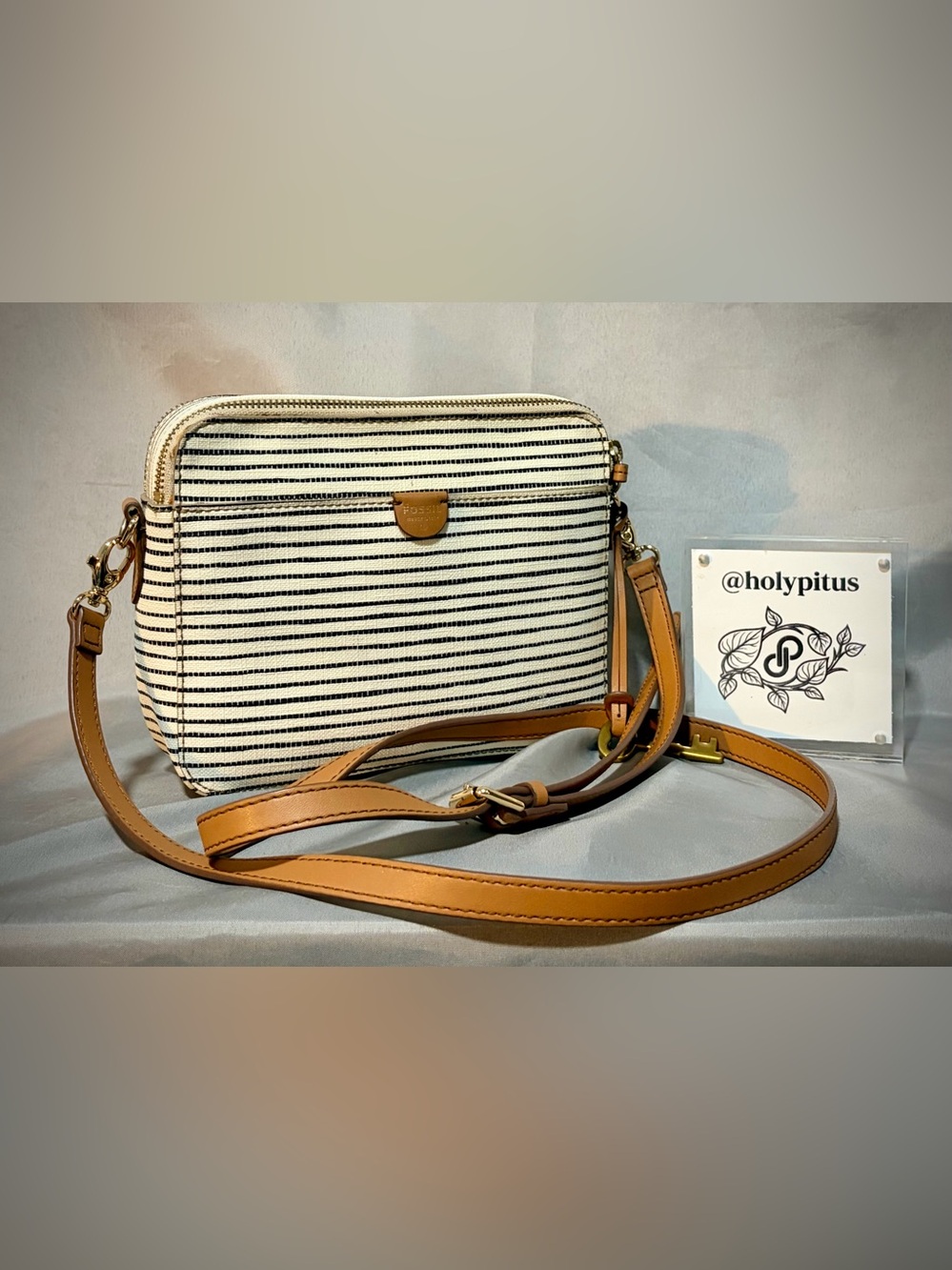 Fossil Sydney Double Zip Striped Crossbody Bag